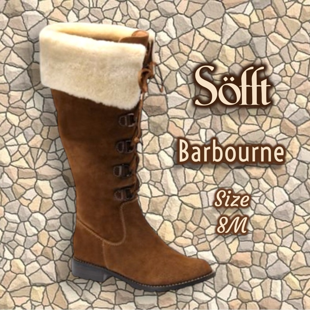 Sofft Barbourne Suede & Shearling Fur Lace Up Brown Boots Mogano Suede Size 8M
